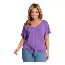 Blusa Feminina Plus Size Decote V Secret Glam Roxo