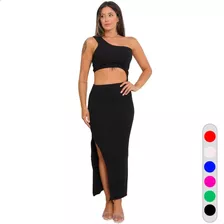 Vestido Feminino Longo Manga Mula Manca Fenda Moda Blogueira