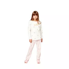 Pijama Feminino Infantil Flanelado Fechado Confortável Frio