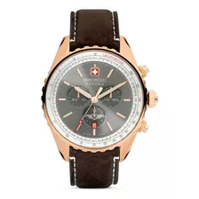 Reloj Swiss Military Smwgc0000320 Para Hombre Cronografo Color De La Malla Marrón Oscuro Color Del Bisel Blanco Color Del Fondo Gris Y Plateado