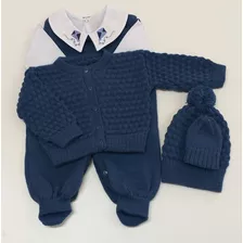 Kit Saída Maternidade Tricô Com Body Pipa (menino) Jeans