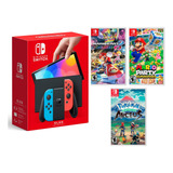 Nintendo Switch Oled Neon + Pokémon Arceus + 2 Juegos Mario
