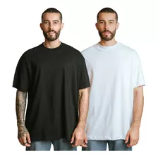 Kit 2 Camisetas Oversized 100% Algodão - Preto + Branco