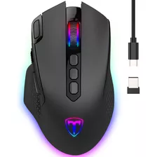 Terport Mouse Gamer Inalámbrico Programable S600 Con Receptor Usb Y Cable Para Juegos, 10 Botones Programables Luces Rgb, 10000 Dpi Y 6 Niveles Adjustables, 1000hz Tasas De Sondeo, Tamaño Medio