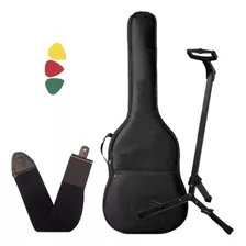 Kit Violão Guitarra Baixo Bag Luxo Correia Suporte De Chão