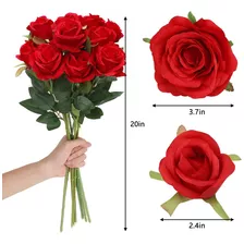 X12 Rosas Artificiales De Terciopelo En Color Rojo Y Burdeo