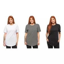 Kit 03 Camiseta Longline Feminina Oversized Manga Curta C1