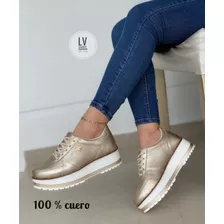 Tenis, Zapatilla Casual, De Plataforma En Cuero Para Mujer