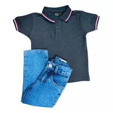 Kit Camisa Polo Menino + Calça Jeans 1 E 2 Promoção