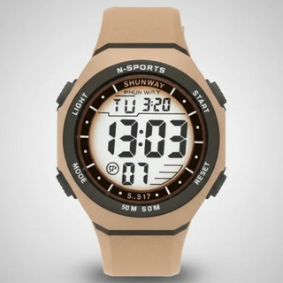 Relógio Digital Esportivo Shunway Led 50m Bege Unissex