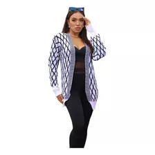 Cardigan Feminino Com Trama Losango Aberto De Tricot Inverno