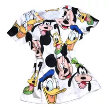 Camiseta Feminina Soltinha Desenhos Mickey Pateta Pluto 