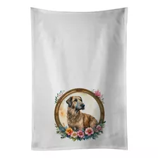 Irish Wolfhound And Flowers Kitchen Towel Set Of 2 White Dis
