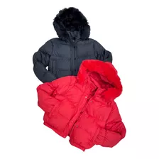 Puffer Campera Con Piel En Su Interior Y Capucha Desmontable