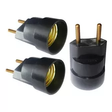 Kit 3 Bocal Soquete E-27 C/ Plug Macho P/ Tomada Adaptador