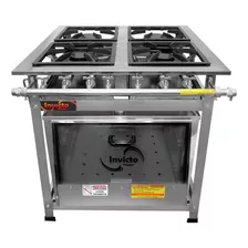 Fogão Em Inox 4 Bocas 30x30 Baixa Pressão Com Forno Invicto