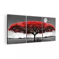 Cuadro Decorativo Mural Triptico Arbol Rojo 126x60 Mdf