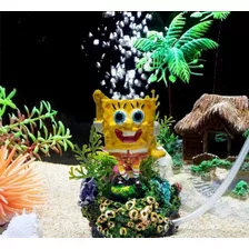 Enfeite De Aquário Bob Esponja Solta Bolhas+compressor De Ar