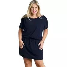 Vestido Plus Size Manga Curta E Elástico Na Cintura Tam Gran