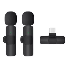 Microfone De Lapela Sem Fio Para Android Tipo C, 2 Pcs Cor Preto