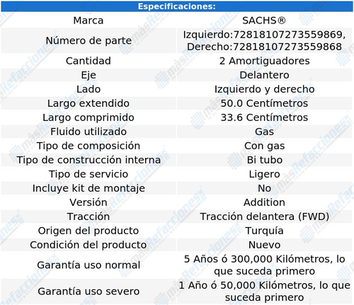 Par De Amortiguadores Gas Delanteros S40 L4 2.0l 2011 Sachs Foto 2