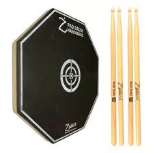 Kit Pad Estudo Bateria 12 Polegadas Com 2 Pares Baquetas 5b