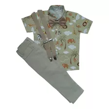 Conjunto Camisa Social Festa Aniversário Infantil Safari 