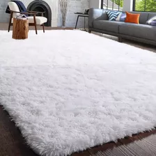 Alfombra Decomemu Nordica Pelo Largo Premium Sintético Suave Antialérgico Color Blanco - De 140cm X 100cm