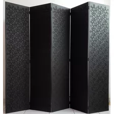 Biombo 5 Folhas Mdf 9 Mm Decoração Mod 23 Preto Gravado +pés