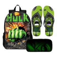 Kit Mochila Hulk Escolar Anime Infantil + Estojo + Chinelo