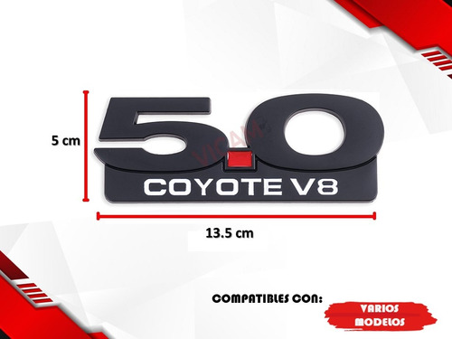 Par De Emblemas De 5.0 Coyote V8 Para Mustang Color Negro Foto 4