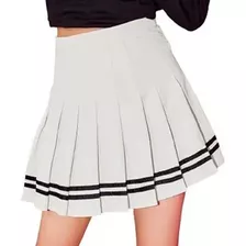 Saia Pregueada Branca Listra Preta Colegial Cosplay Lolita