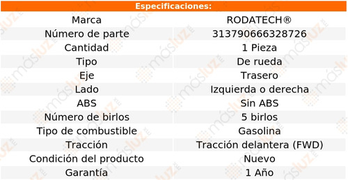 (1) Maza De Rueda Tras Cutlass Sup V6 3.1l 89/91 Rodatech Foto 3