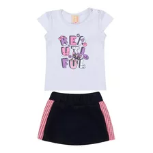 Conjunto Bebê Blusa Manga Curta E Saia Short Detalhe De Tela