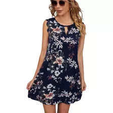 Vestido Con Estampado Floral Abertura En El Escote Ribete