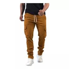 Calça Jogger Cargo Jeans Sarja Masculina Punho