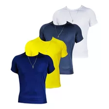 Kit 4 Camisas Masculina Blusa Academia Fitness Slim 