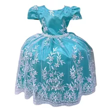 Vestido Infantil Verde Renda Branca Realeza C/ Pérolas Luxo