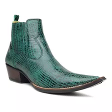 Bota Masculina Texana Bico Fino Jm Em Couro Piton Verde