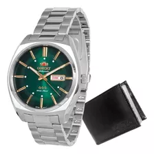 Relógio De Pulso Orient Masculino Automático Social Verde Cor Da Correia Prateado Cor Do Bisel Prateado