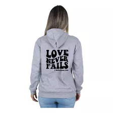 Moletom Feminino Blusa De Frio Canguru Love Never Fails