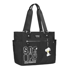 Bolsa Snoopy Grande Sp2383 Casual Esportiva Feminina Nylon Cor Preto