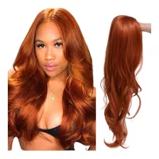 Peruca Wig Lace Ruiva Ondulada Fibra Orgânica Premium 