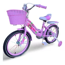 Bicicleta Niña Princesa Rodado 16 Rueditas Con Luz + Canasto
