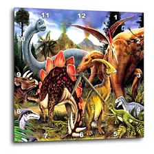 3drose Dpp_4102_3 Reloj De Pared De Dinosaurios, 15 Por 15 P