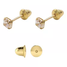 Brinco Pedrinha Zircônia 3mm + 2 Tarraxas Baby Ouro 18k