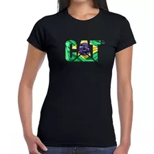 Camiseta Baby Look Feminina Preta Caterpillar Cat Brasil