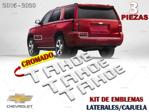 Kit De 3 Emblemas Tahoe Del 2015 Al 2020 Cromado  Foto 2