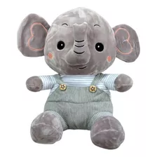 Elefante Pelúcia Cinza Com 29 Cm Altura Sentado Com Roupa Cor Azul