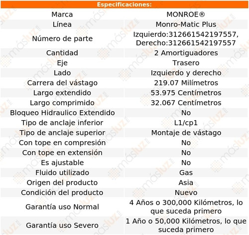 Kit 2 Amortiguadores Tra Gas Monro-matic Plus Cyclone 65/67 Foto 3